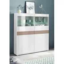 borchardt Möbel Vitrine BORCHARDT MÖBEL "Florenz", weiß (weiß hg, weiß hg, cappuccino riffeloptik hg mdf), Schränke, Vitrine, Höhe 125 cm