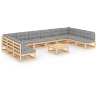 vidaXL 11-tlg Garten-Lounge-Set mit Kissen Kiefer Massivholz