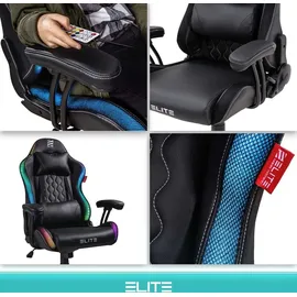 Elite Gaming-Stuhl für Kinder PULSE, ergonomisch, bis 120kg, verstellbare Höhe, Wippmechanik, Kissen (Schwarz/Weiß RGB)