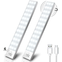 Schrankbeleuchtung LED mit Bewegungsmelder 2 Stück Schranklicht Schrankleuchte Led Leiste Batterie USB Wiederaufladbar Unterbauleuchte Küche für Kleiderschrank, Treppe, Kofferraum, RV