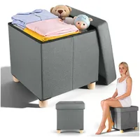 BlingBin Sitzhocker Sitzwürfel mit Stauraum, Polsterhocker faltbar mit Deckel & Holzbeinen (Aufbewahrungshocker, 1 St., 38×38×40 cm), 37 L, Leinenimitat, Holzbeine, für Wohnzimmer Schlafzimmer grau