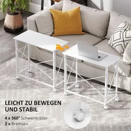 Homcom Schreibtisch Computertisch mit Rollen Faltbar Bürotisch mit Stahlgestell - Weiß