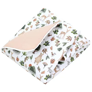 TupTam Baby Krabbeldecke 120x120 cm – Gepolstert, weich, Baumwolle, Farbe: Wald Bär Reh Hase Beige Grün