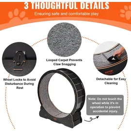 Vevor Katzenlaufrad aus Holz, 110cm großes Katzenlaufband für Hauskatzen, Katzenlaufrad mit abnehmbarem Teppich & Katzenangel zum Laufen/Gehen/Trainieren, für die meisten Katzen Schwarz