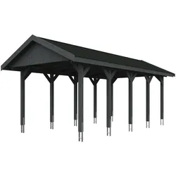 Skan Holz Wallgau - Satteldach Einzelcarport Breite 380 cm Gr. 2 - 380 x 750 cm Dachschalung Dachschalung mit Dachschindeln (schwarz) schiefergrau Holzcarport