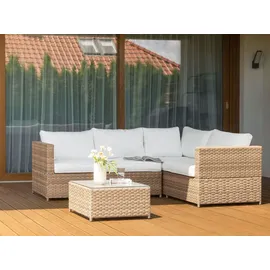 Beliani Avola Loungeset Rattan hellbraun/cremeweiß