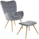 Albatros Ohrensessel York Samt 67 x 100 x 67 cm Grau mit Hocker