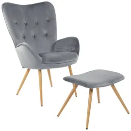 Albatros Ohrensessel York Samt 67 x 100 x 67 cm Grau mit Hocker