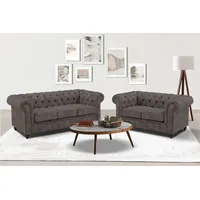 Sitzgruppe HOME AFFAIRE "Chesterfield", braun (dunkelbraun,), H:74cm T:89cm, Sitzmöbel-Sets, hochwertige Knopfheftung, bestehend aus 2- und 3-Sitzer