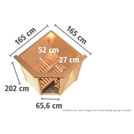 Karibu Sauna Larin mit Eckeinstieg 68 mm - Ohne Ofen-Inkl. Dachkranz-Klarglas Ganzglastür
