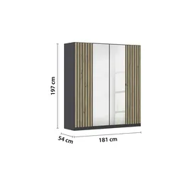 Sconto Drehtürenschrank Piove ¦ grau ¦ Maße (cm): B: 181 H: 197 T: 54.0