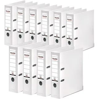 Falken Original Falken 10er Pack Chromocolor Premium-Ordner. Made in Germany. Kunststoffbezug außen und innen 8 cm breit DIN A4 weiß Ringordner Aktenordner Briefordner Büroordner Plastikordner
