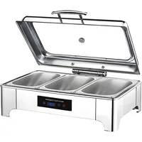 Chafing Dish Elektrisch, Edelstahl Speisewärmer Buffetwärmer 9L mit Sichtbarem Glasdeckel, Einstellbare Temperatur Warmhaltebehälter Essen für Buffets und Partys, Touch-Temperaturregelung (GN1/3)