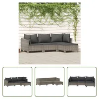 The Living Store 4-tlg. Garten-Lounge-Set mit Kissen Grau Poly Rattan - Grau