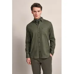 Langarmhemd BUGATTI, Herren, Gr. XL, Normalgrößen, grün (oliv), 100% Baumwolle, unifarben, casual, regular fit, Langarm eckige 2-Knopf-Manschette, Hemden, mit bequemer Passform
