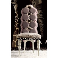 Casa Padrino Luxus Barock Esszimmerstuhl Lila / Grau / Weiß - Prunkvoller Massivholz Stuhl im Barockstil - Barock Esszimmer Möbel - Barock Schloß Möbel - Erstklassische Qualität - Made in Italy
