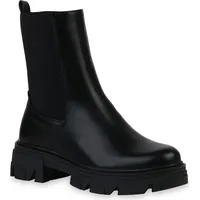 Stiefelparadies Damen Plateau Boots in Schwarz PU,