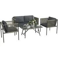 Outsunny Gartenmöbel Set aus Polyrattan Lounge-Set mit 2er Sofa Sessel Glastisch Kissen wetterfest Balkonmöbel für 4 Personen Outdoor Sitzgruppe Terrassenmöbel für Garten Balkon Grau   Aosom