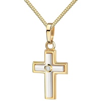 JEVELION Kreuzkette Kleiner Zirkonia Kreuz-Anhänger 585 Gelbgold - Made in Germany (Goldkreuz, für Damen), Mit Kette - Länge wählbar 36 - 70 cm.