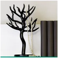 Casa Padrino Schmuckhalterbaum schwarz aus Polyresin, Höhe 30cm, Breite