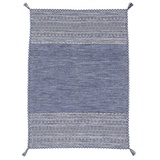 carpetfine Teppich »Kelim Azizi«, rechteckig, 5 mm, Baumwolle, Wendeteppich mit Fransen, Wohnzimmer blau 80 cm x 150 cm x 5 mm