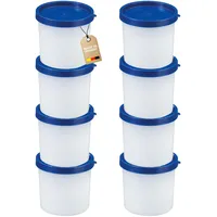 Westmark 8 Kräuter-/Gefrierdosen, inkl. Deckel – Ideal zum Einfrieren von Kräutern und Zwiebeln, rund, je 200 ml, stapelbar, Kunststoff, Trio, Farbe: Transparent/Blau, 258422E3