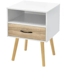 [en.casa] Beistelltisch, Weiß, Eiche, Holzwerkstoff, Holz, 1 Schubladen, 42x57x40 cm, Wohnzimmer, Wohnzimmertische, Beistelltische