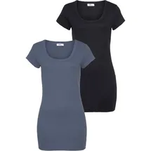 FLASHLIGHTS T-Shirt FLASHLIGHTS, Damen, Gr. 32/34 (XS), blau (rauchblau, schwarz), Feinripp, Obermaterial: 100% Baumwolle, unifarben, Basic, sehr figurbetont Po-bedeckend, Rundhals, Shirts T-Shirt, figurbetonter Schnitt, unifarben, Rundhalsausschnitt
