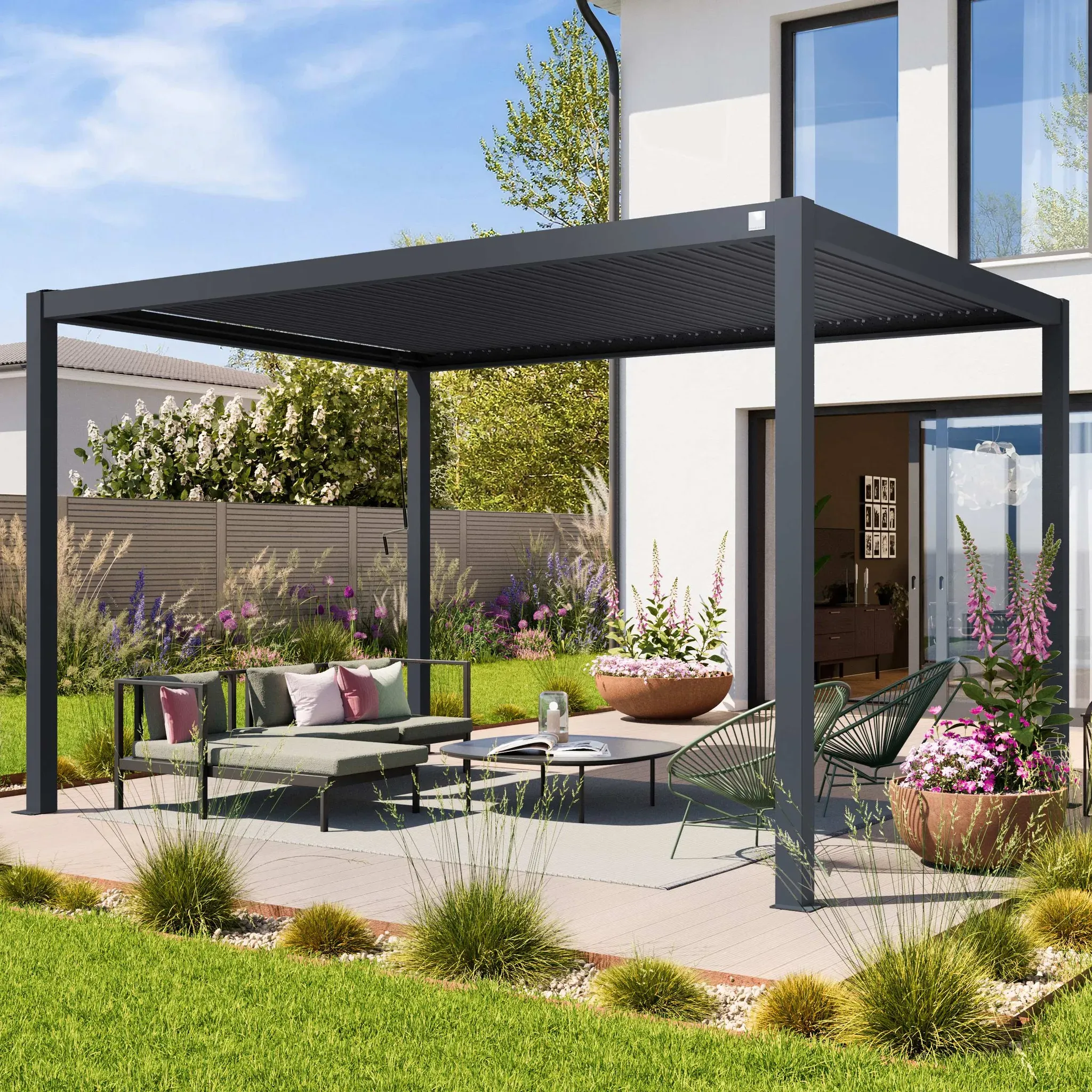 PRIMEYARD  3x4m Pergola anthracite, lames en anthracite orientables - (400123)