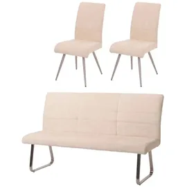 MCW Esszimmer-Set MCW-G55, 2er-Set Stuhl + Sitzbank 180cm, Edelstahl gebürstet Stoff/Textil Chenille ~ creme