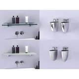 DURAFURN® Glasablage 1000 mm x 200 mm x 8 mm als Variante satiniertes Glas mit Edelstahlhalter Glasregal Spiegelablage Badablage Wandhalter Wandregal Duschablage