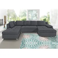 Wohnlandschaft SIT & MORE "Labene U-Form", grau (dunkelgrau), B:326cm H:82cm T:90cm, Struktur fein (95% Polyester, 5% Polyamid), Luxus-Microfaser ALTARA NUBUCK (100% Polyester), Kunstleder SOFTLUX / Struktur (100% Polyester), Struktur (100% Polyester), Sofas, wahlweise mit Bettfunktion und Bettkasten, Topseller