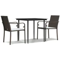 VidaXL 3-tlg. Garten-Essgruppe mit Kissen Poly Rattan und Stahl