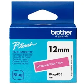 Brother Btag-P35 12mm x 4m weiß auf pink nicht laminiert