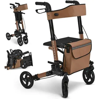 Juskys Aluminium Rollator Vital mit Sitz Braun 