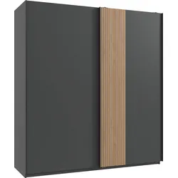 Schwebetürenschrank WIMEX "Lüneburg", schwarz (graphit, absetzung akustiklamellen nachbildung artisan eiche nachbildung), B:180cm H:198cm T:65cm, Spanplatte, Schränke, mit Akustiklamellen Optik, 180cm breit