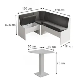 Vicco Eckbankgruppe Ramon, Weiß, 60 x 60 cm mit ecktisch