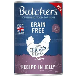 BUTCHER'S Originalrezept in Gelee, Hundefutter, Stücke mit Huhn in Gelee, 400g