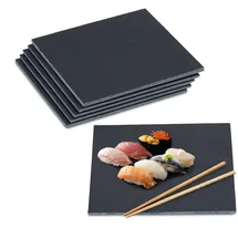 Relaxdays Schieferplatte 6er Set, Servierplatte Quadrat, 25 x 25 cm, zum Servieren von Käse, Sushi, Desserts, schwarz