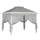 Outsunny Faltpavillon, Gartenpavillon, Metall und Stoffplane, Netzvorhänge, Entwässerungslöcher, 330L x 330B x 288H cm, Grau