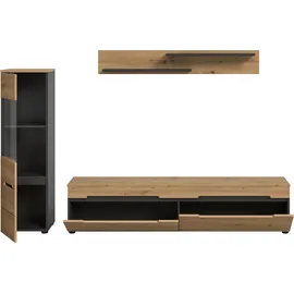 Home Affaire Wohnwand HOME AFFAIRE "REHAT, TOPSELLER, 3-teilig, wahlweise stehend und hängend montierbar", basalt grau, artisan eiche nachbildung, B:221cm H:141cm T:33cm, Holzwerkstoff, Kastenmöbel-Sets, Wohnwand, Kombination, Anbauwand, Set, Wohn-Set, Wohnzimmer-Set,