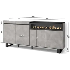SKRAUT HOME Elektrokamin 200/35/87 cm Zementgrau