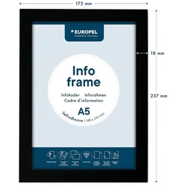Europel Selbstklebender magnetischer Info-Rahmen aus PVC, A5 Schwarz, 2er Set, einfach ablösbar durch Magnet, doppelseitig, Hoch- oder Querformat, 23,8 x 17,6 cm