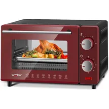 Woltu Minibackofen 10 Liter, 650 Watt Toasterofen, Kleiner elektrischer Backofen, 100-230 °C, 60 Min, Ober- und Unterhitze, mit Backblech Grillrost Entnahmegriff, Rot+Schwarz