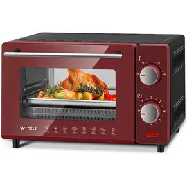 Woltu Minibackofen 10 Liter, 650 Watt Toasterofen, Kleiner elektrischer Backofen, 100-230 °C, 60 Min, Ober- und Unterhitze, mit Backblech Grillrost Entnahmegriff, Rot+Schwarz