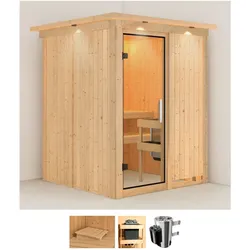 Sauna KARIBU "Milaja", beige (naturbelassen), Saunaofen, integrierte Steuerung, 3,6 kW, Saunen, 3,6-kW-Plug & Play Ofen mit integrierter Steuerung