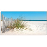 Artland Glasbild »Schöne Sanddüne mit Gräsern und Zaun«, Strand, (1 St.), beige