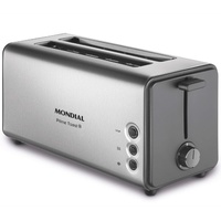 Mondial Tostadora Automatik-Toaster T16, 2 Schlitze, bis zu 4 Scheiben Brot, 1400 W, Edelstahl, Metall, Silber