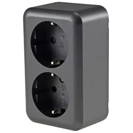 ChiliTec Aufputz Steckdose 2-fach Doppelsteckdose AP Anthrazit 250V/ 16A Schraubanschluss - Grau