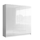 lookway Kleiderschrank AUREL 4D2SZ 4-türig Holznachbildung hochglänzend weiß